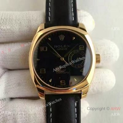Swiss Rolex Cellini Danaos Gold Case Black Face Replica Watch